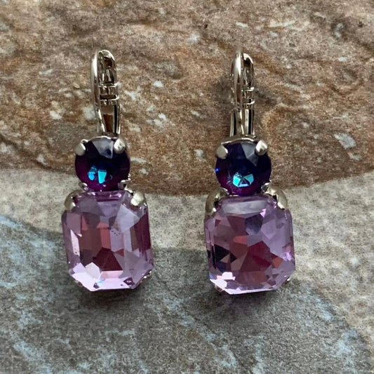 Double Stone Emerald and Round Stone Earrings