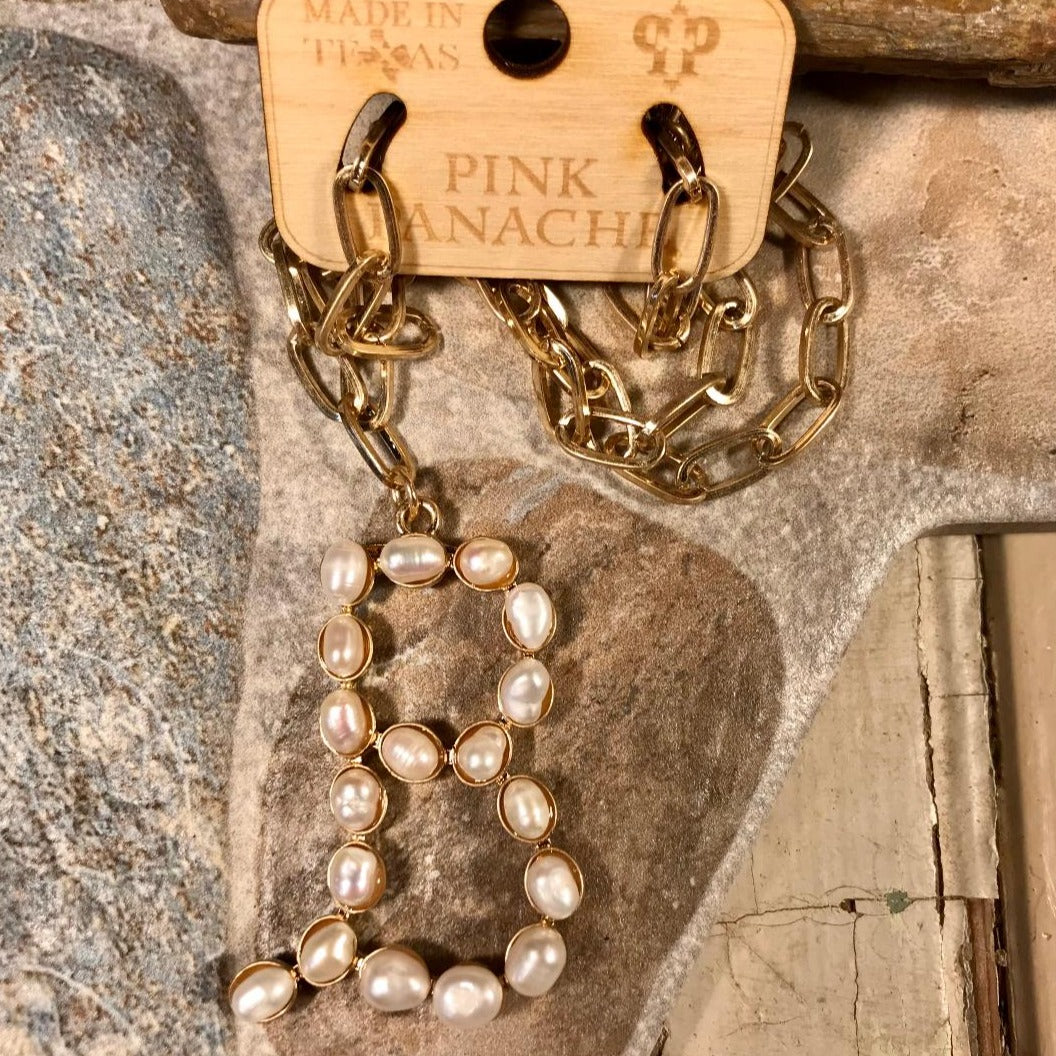 B Initial Pearl Gold Necklace