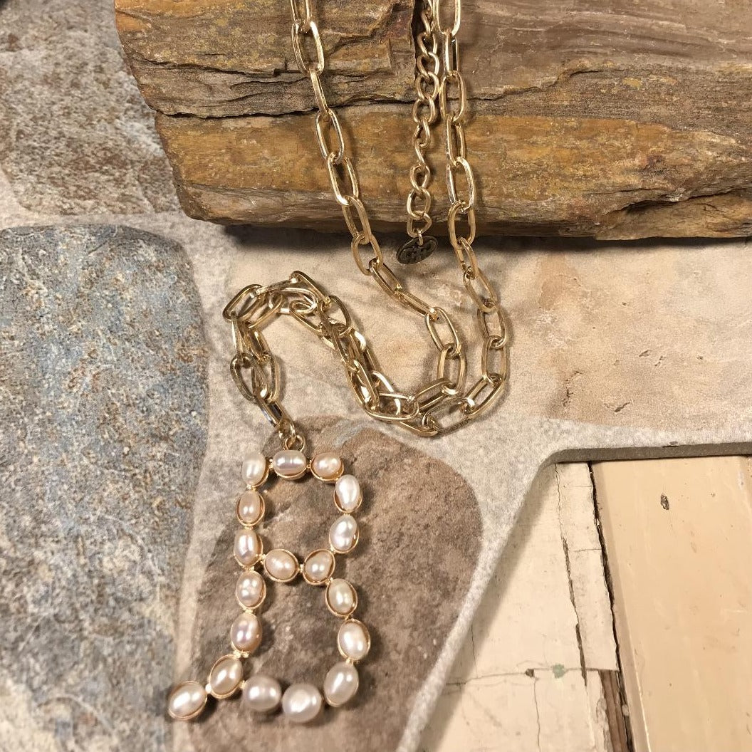 B Initial Pearl Gold Necklace