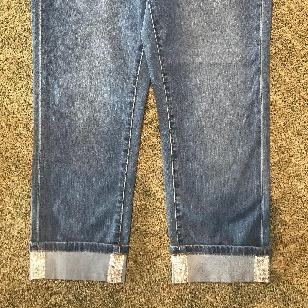 Charmaine Rhinestone Cuffed Denim Capri