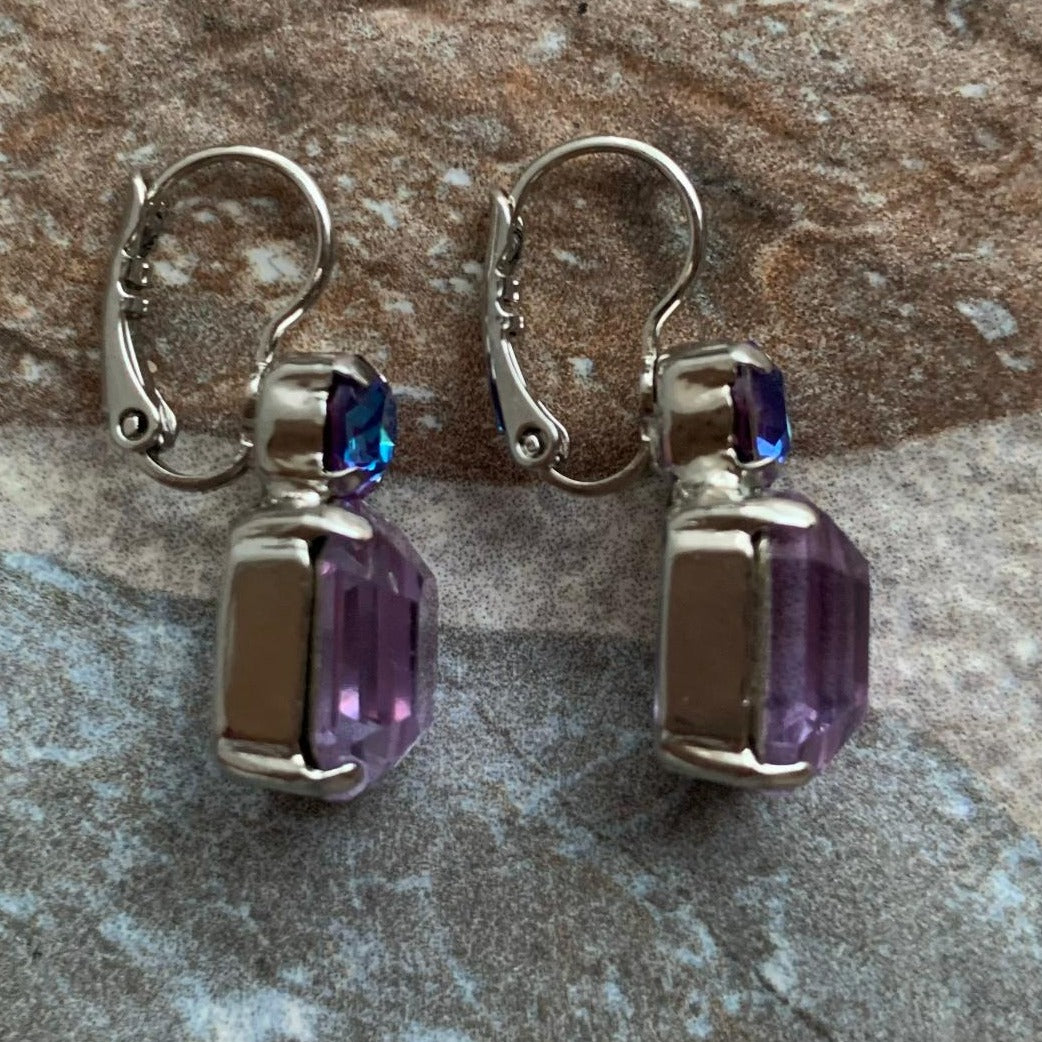 Double Stone Emerald and Round Stone Earrings