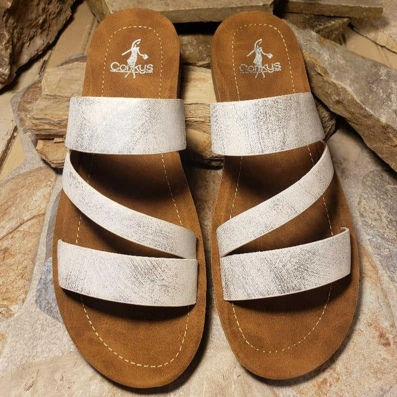 Lydia White Metallic Sandals