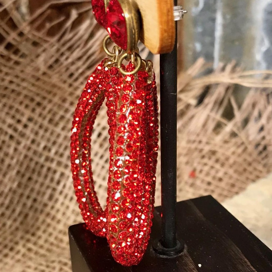 Red Pave’ & Bronze Teardrop Earrings