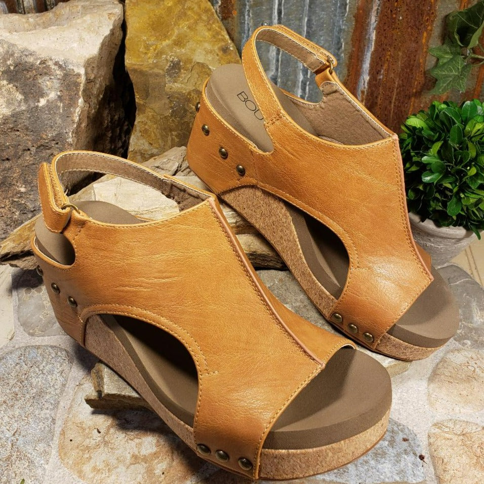 Carley Cognac Smooth Wedge/Sandal