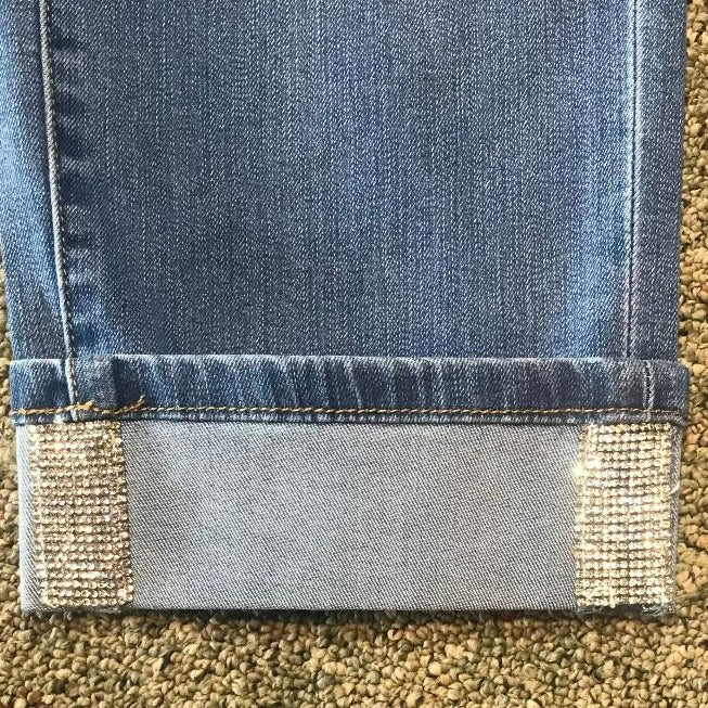 Charmaine Rhinestone Cuffed Denim Capri