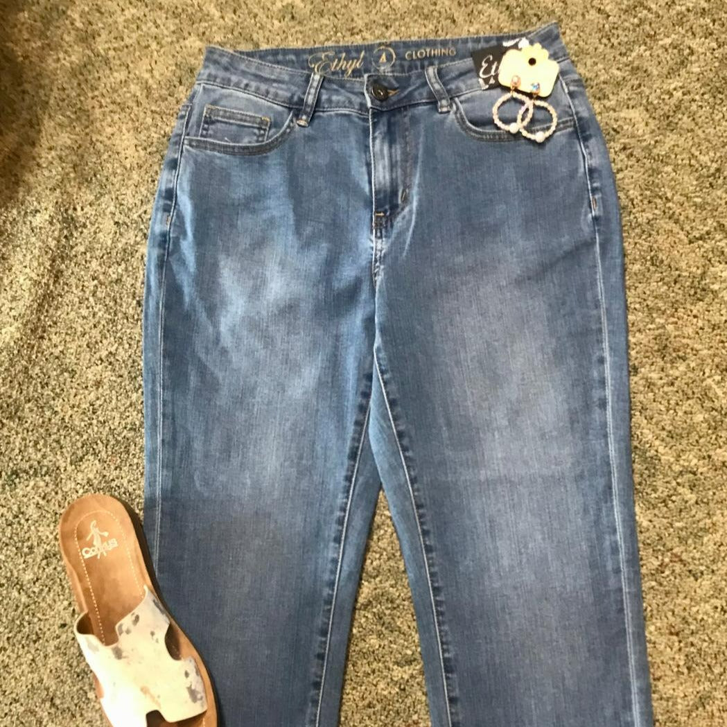 Charmaine Rhinestone Cuffed Denim Capri