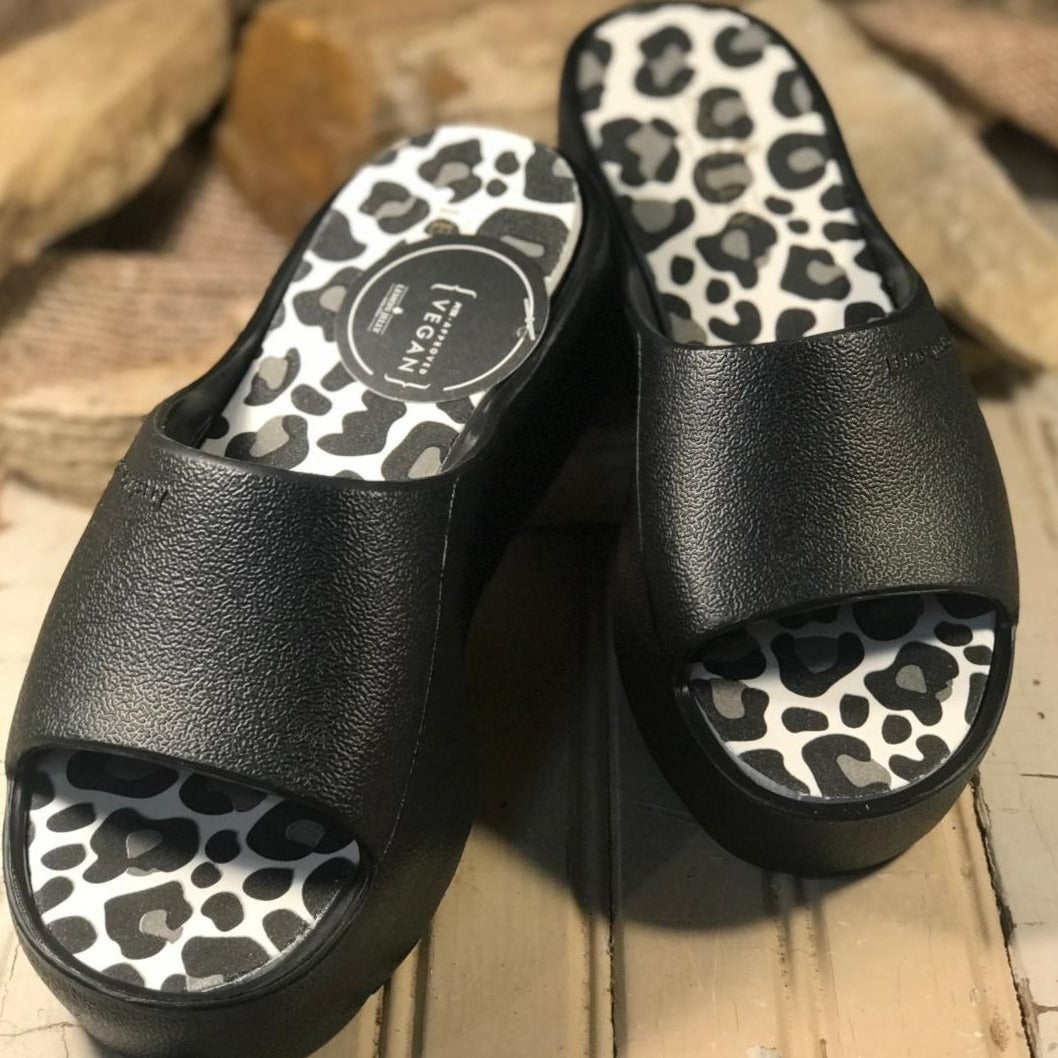 Black and Leopard Platform Slides