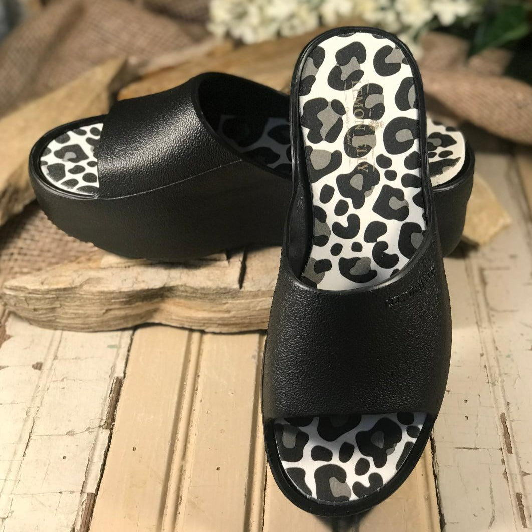 Black and Leopard Platform Slides