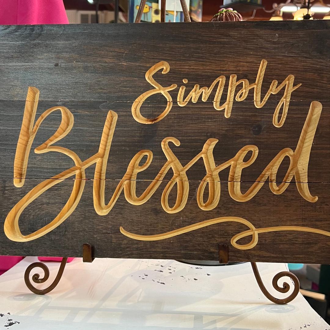 Simply Blessed Wood Engraved Sign