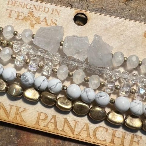 White Gold and Marble Bead Multi Bracelet
