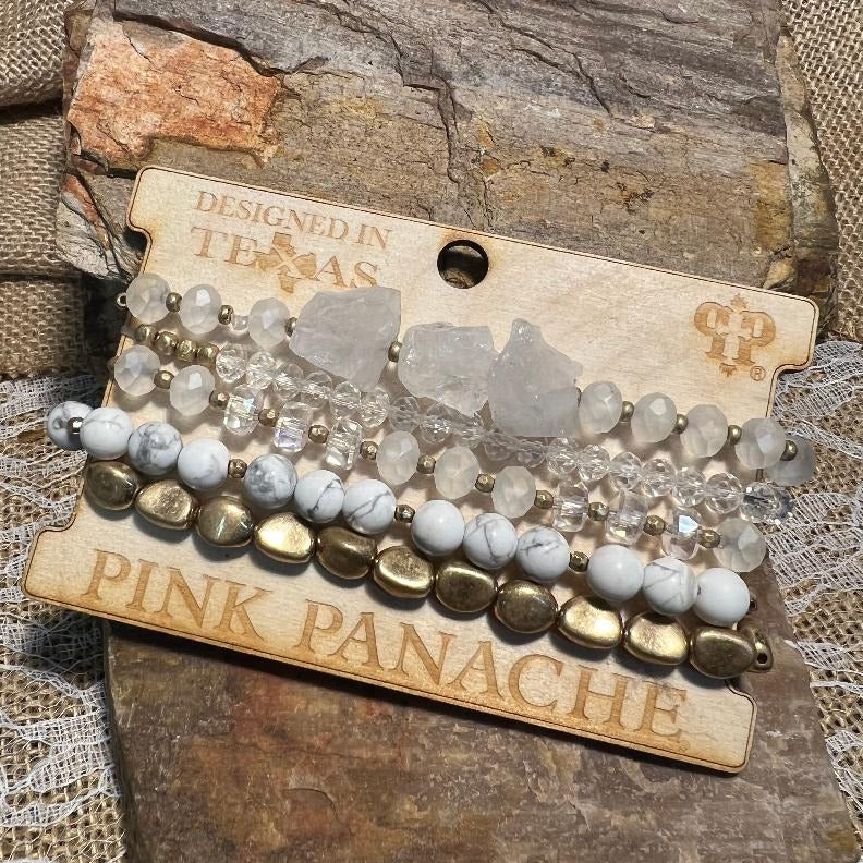 White Gold and Marble Bead Multi Bracelet