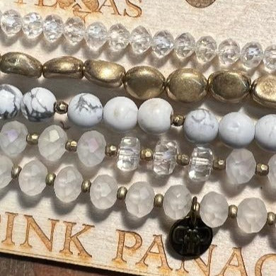 White Gold and Marble Bead Multi Bracelet