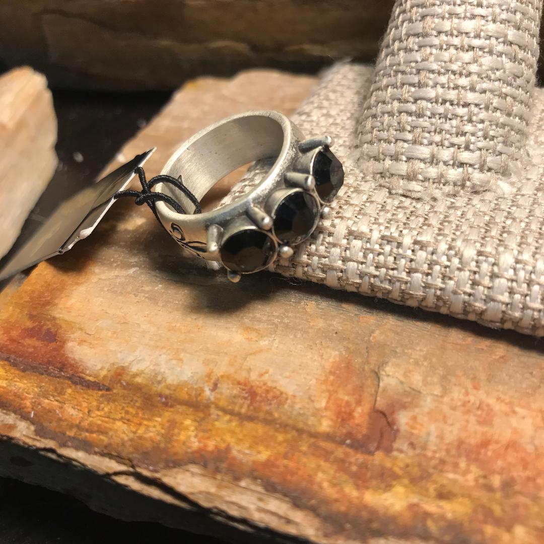 Trio of Ox Jet Black Crystal Ring