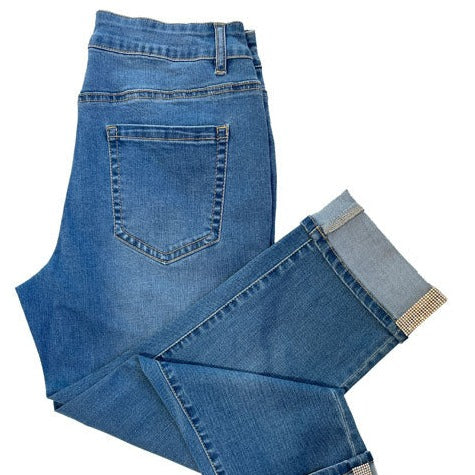 Charmaine Rhinestone Cuffed Denim Capri