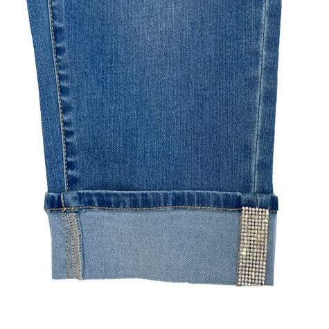 Charmaine Rhinestone Cuffed Denim Capri