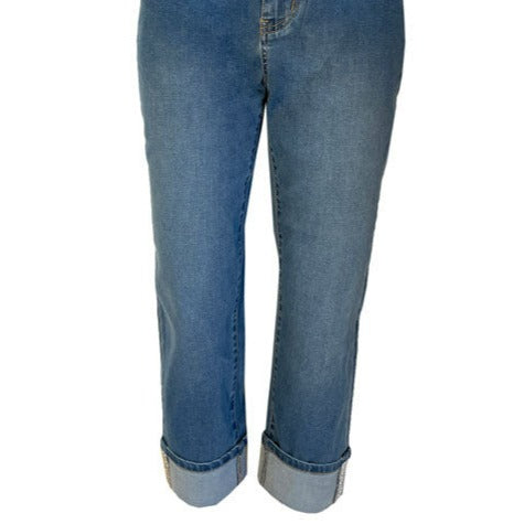 Charmaine Rhinestone Cuffed Denim Capri