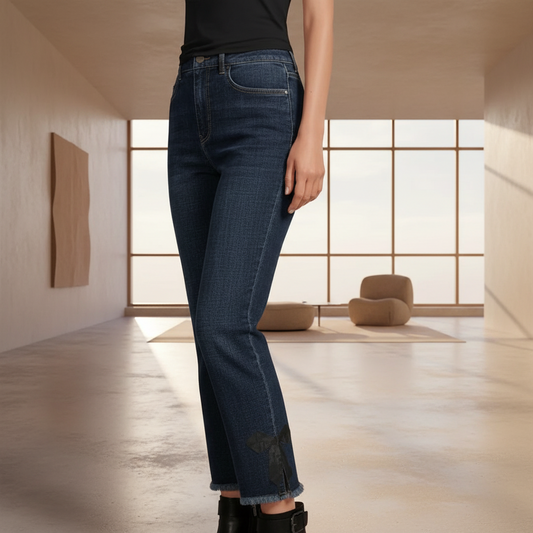 Bow Hem Straight Leg Jeans