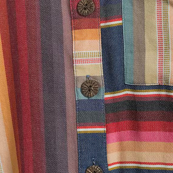 Woven Multi Strip Roll Tab L/S Button Down Blouse