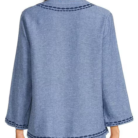 Floral Leaf Embroidered V-Neck 3/4 Split Sleeve Tunic