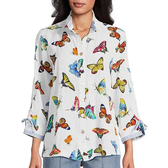 Butterfly Print Button Front