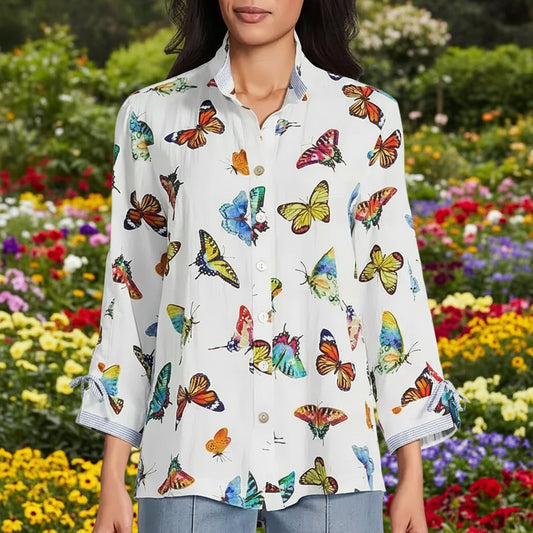 Butterfly Print Button Front