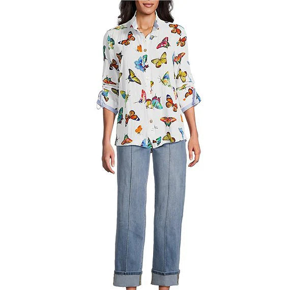 Butterfly Print Button Front