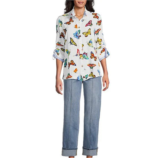 Butterfly Print Button Front
