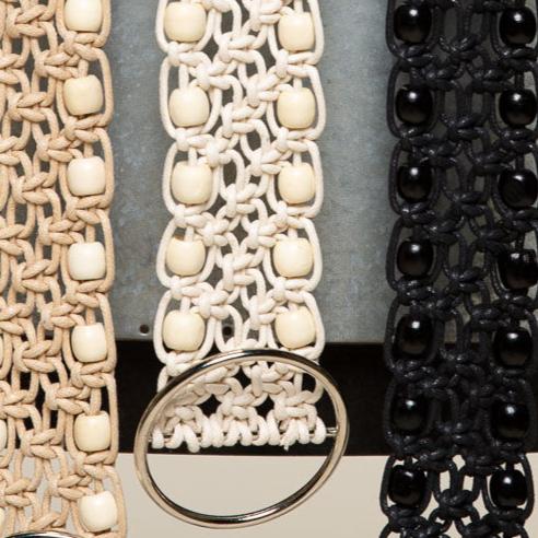 Bead Leatherette Ivory Belt