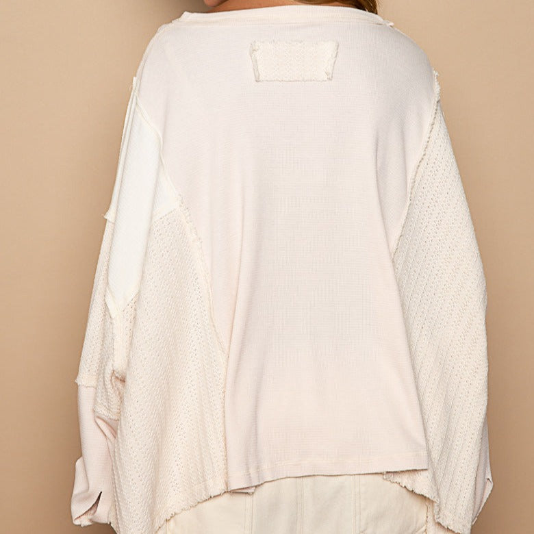 Oversized Thermal Top with Detail Stitch & Balloon Sleeves