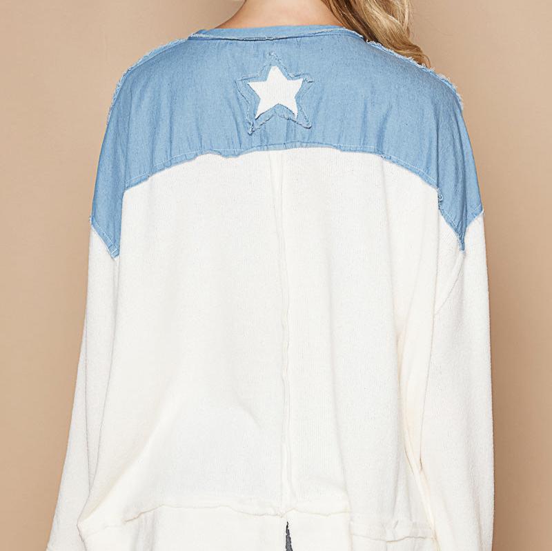 Blue Star and Ivory Knit top