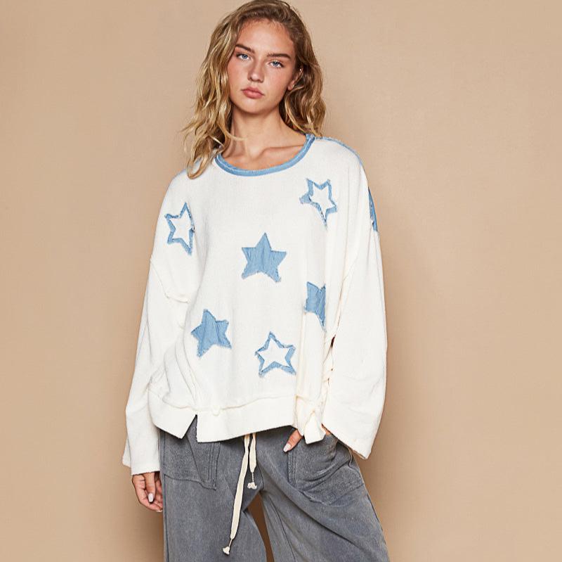 Blue Star and Ivory Knit top