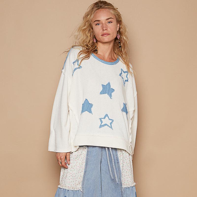 Blue Star and Ivory Knit top