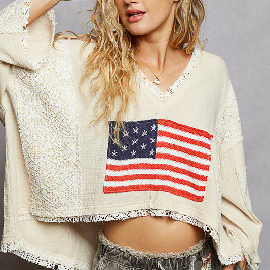 American Flag Patch Top
