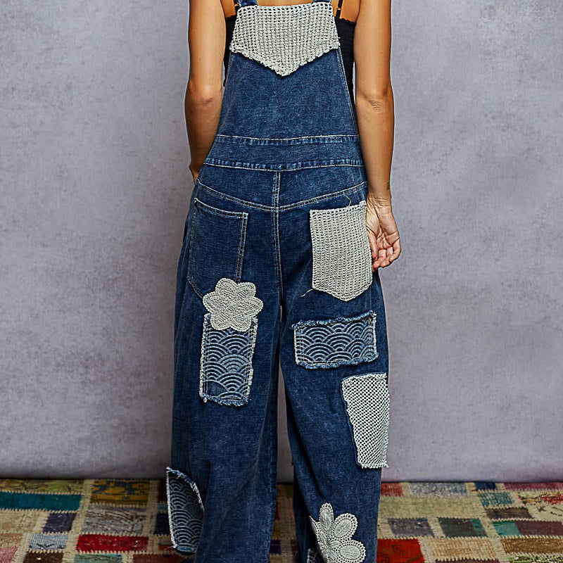 Twill Crochet Patch Overalls