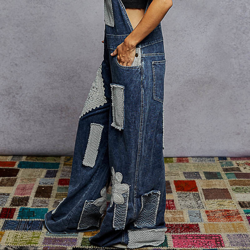 Twill Crochet Patch Overalls