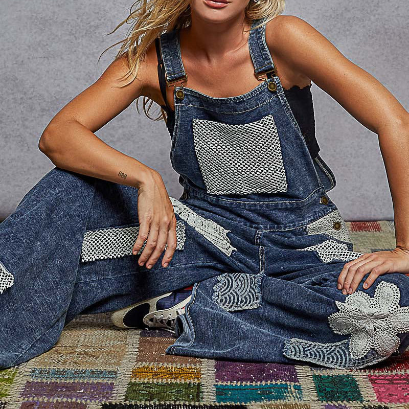 Twill Crochet Patch Overalls