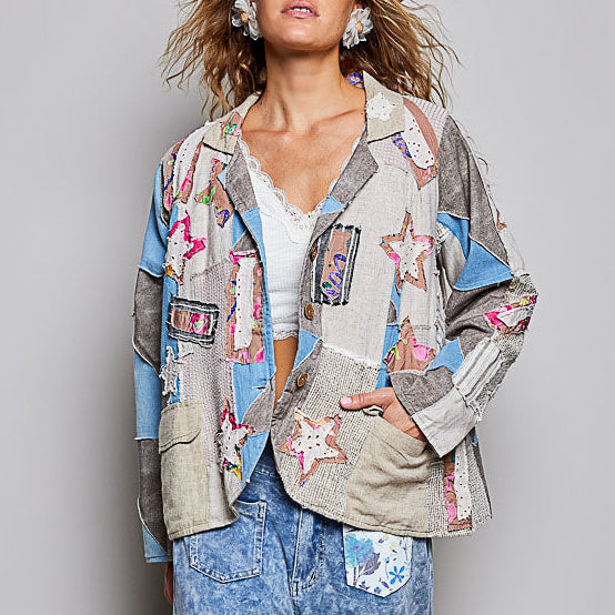 Woven Lightweight Patchwork Jacket