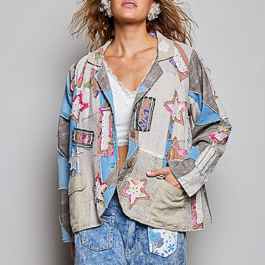 Woven Lightweight Patchwork Jacket