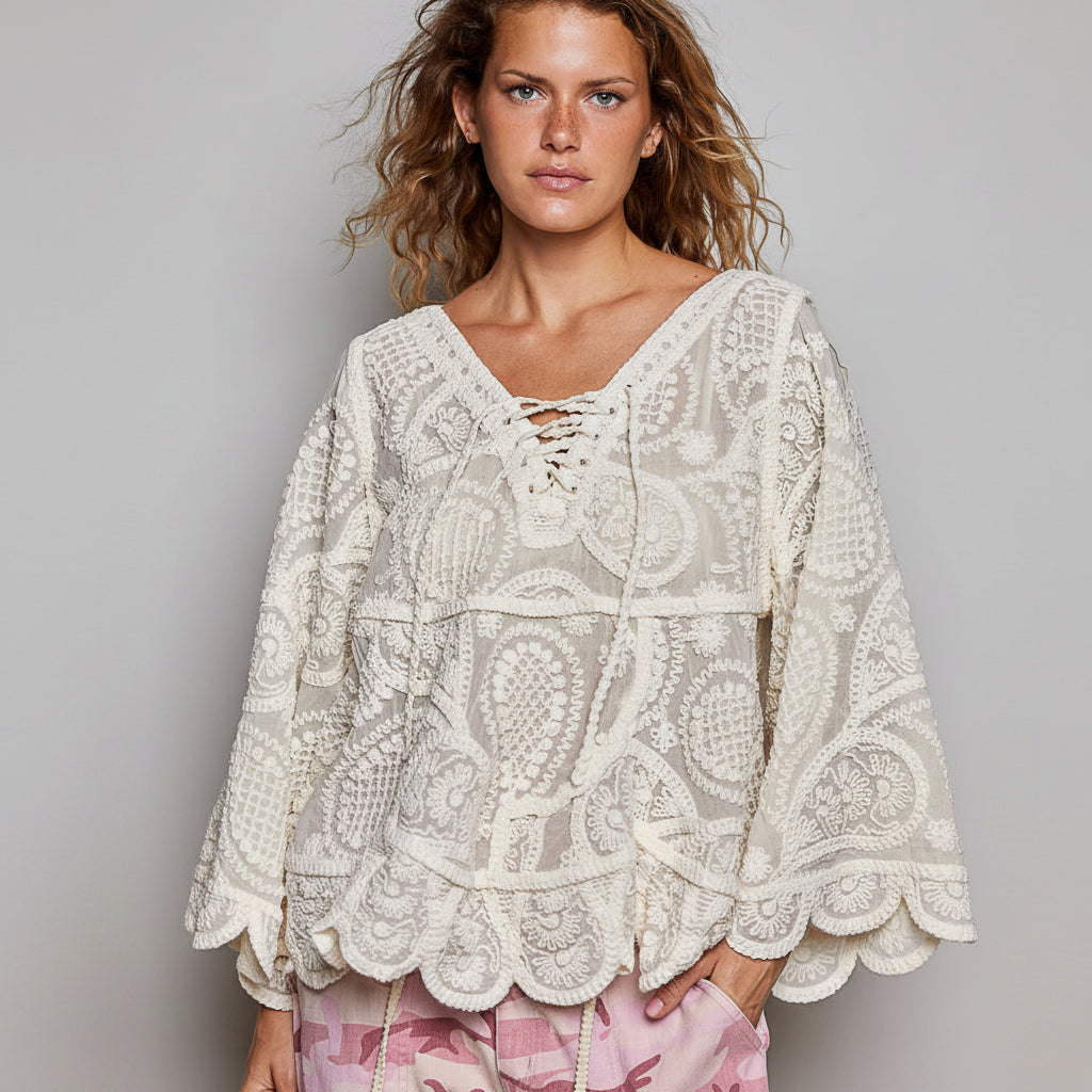 Crochet Lace Sheer Blouse