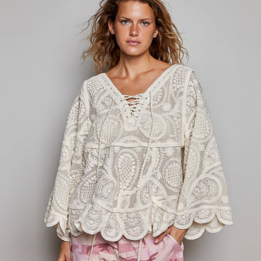 Crochet Lace Sheer Blouse