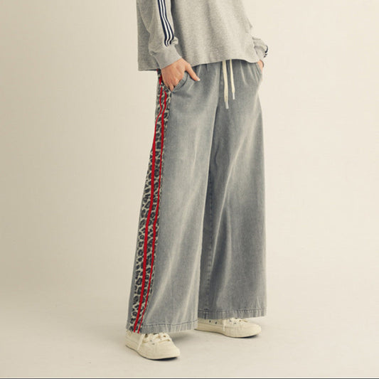 Side Leopard Contrast Light Denim