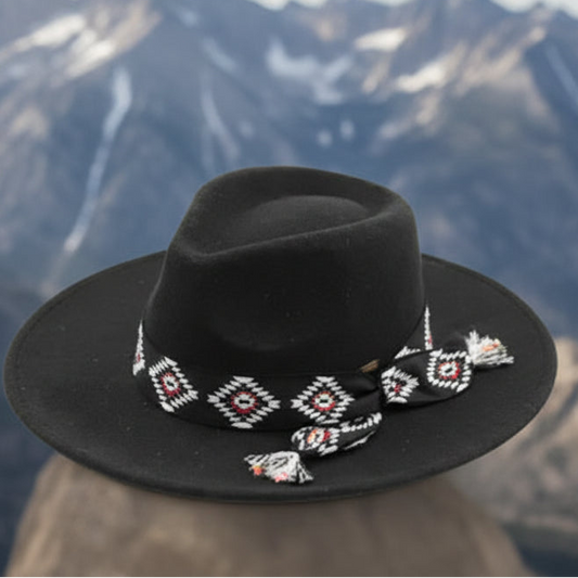 Aztec Trim Band Vegan Felt Panama Black