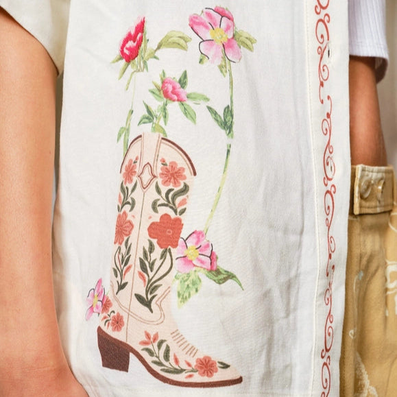 Embroidered Sequin Floral Linen Blouse