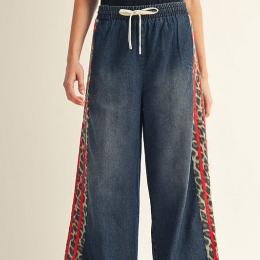 Side Leopard Contrast Dark Denim