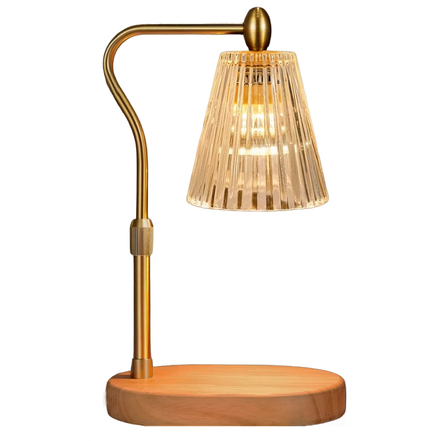 Candle Warmer Lamp with Fluted Amber Glass on Wood Base