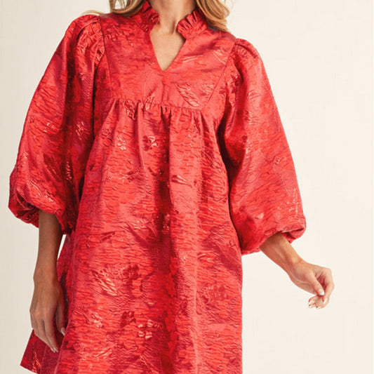 Jacquard Dress With Ruffled Neckline
