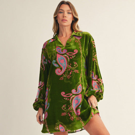 Puff Sleeves Paisley Dress