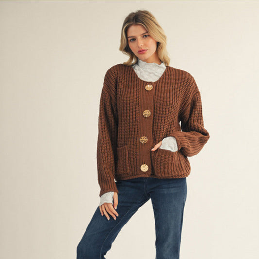 Button Down Sweater Cardigan With Pockets
