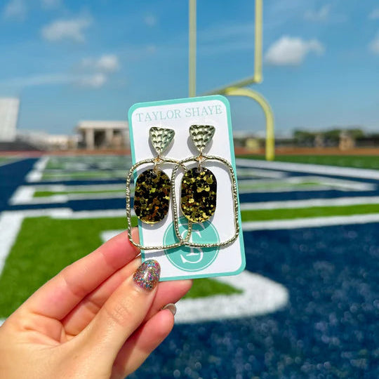 Black/Gold Confetti Oval Hoop Earrings