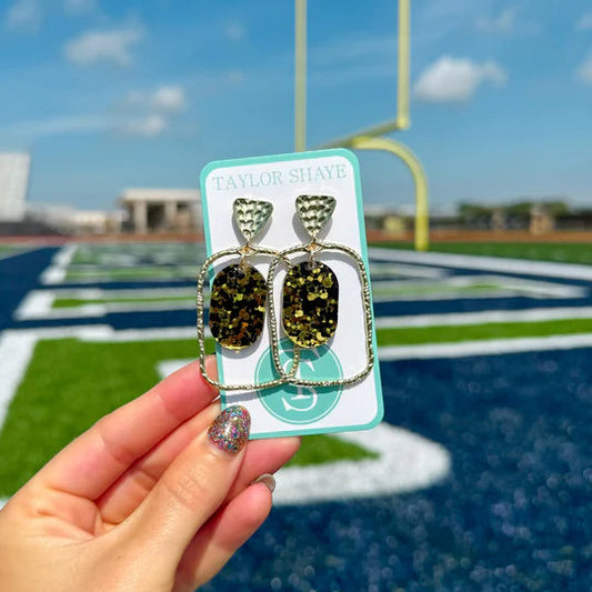 Black/Gold Confetti Oval Hoop Earrings